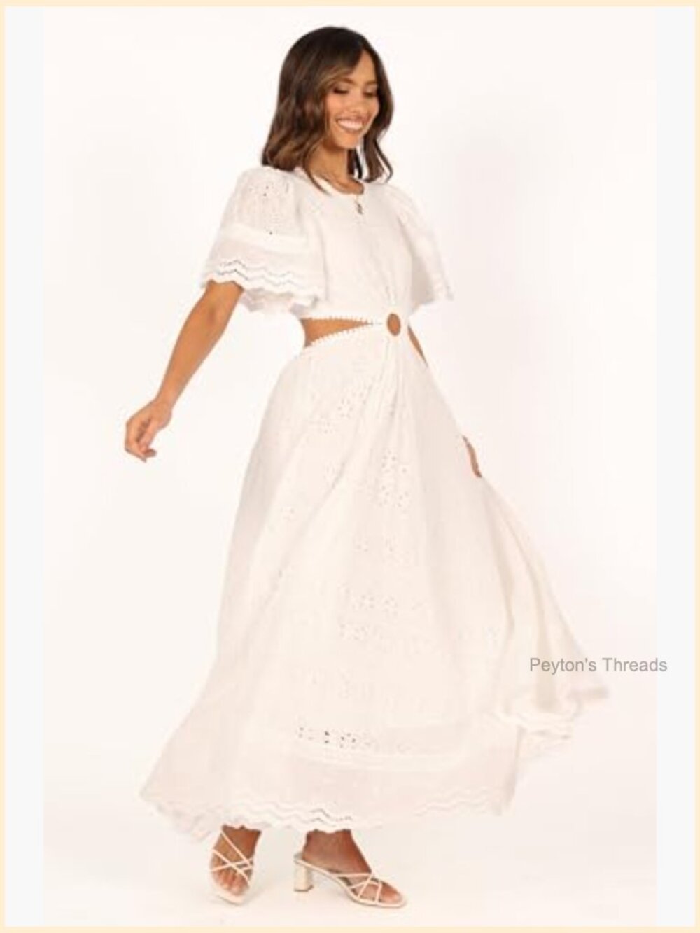 Women's Merletto Cut Out Maxi Dress - Round Neckline, Back Button Close, Side - Picture 2 of 7